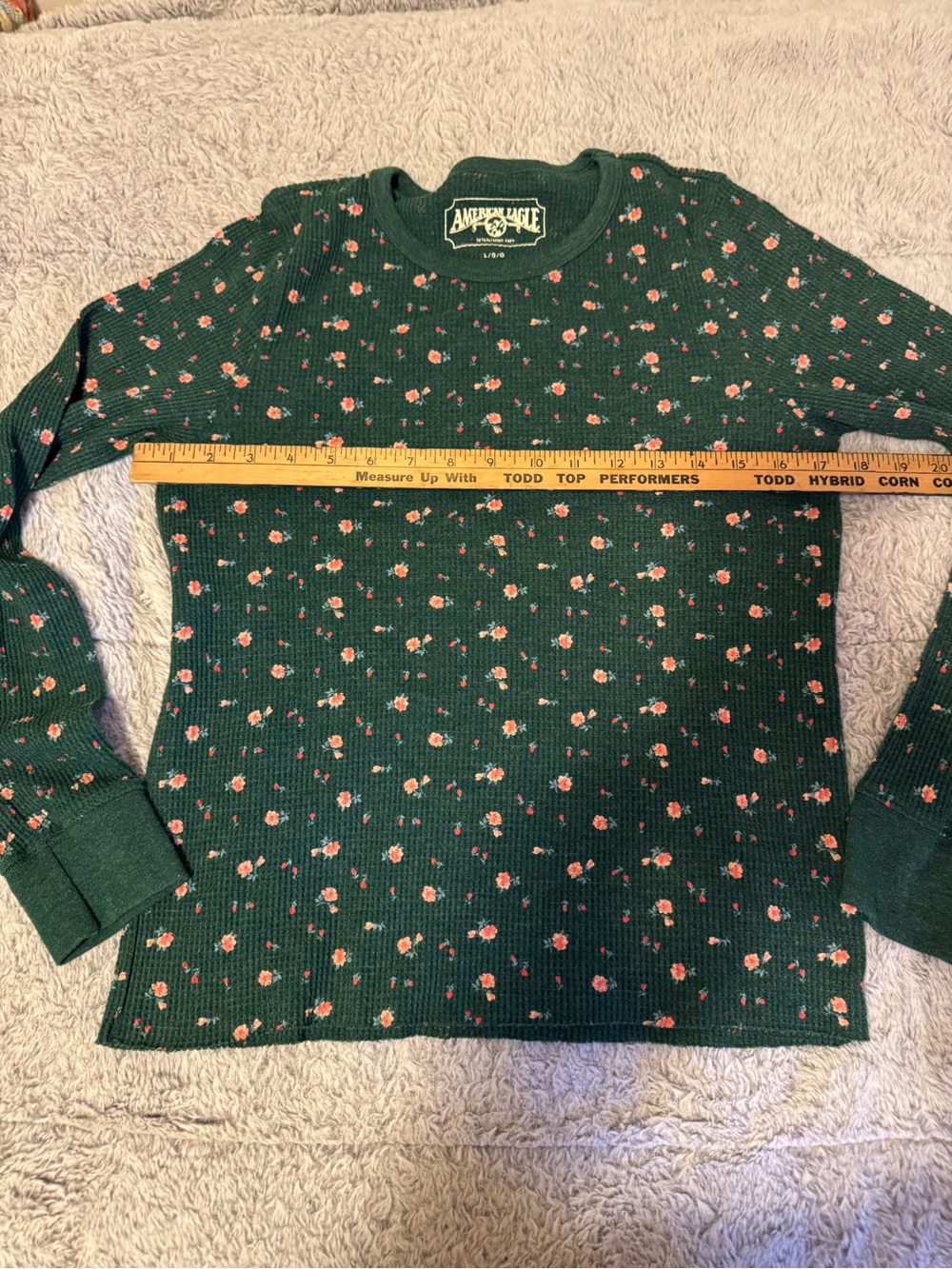 American Eagle Outfitters Green Floral Waffle Long Sleeve Tee - Picture 2 of 4